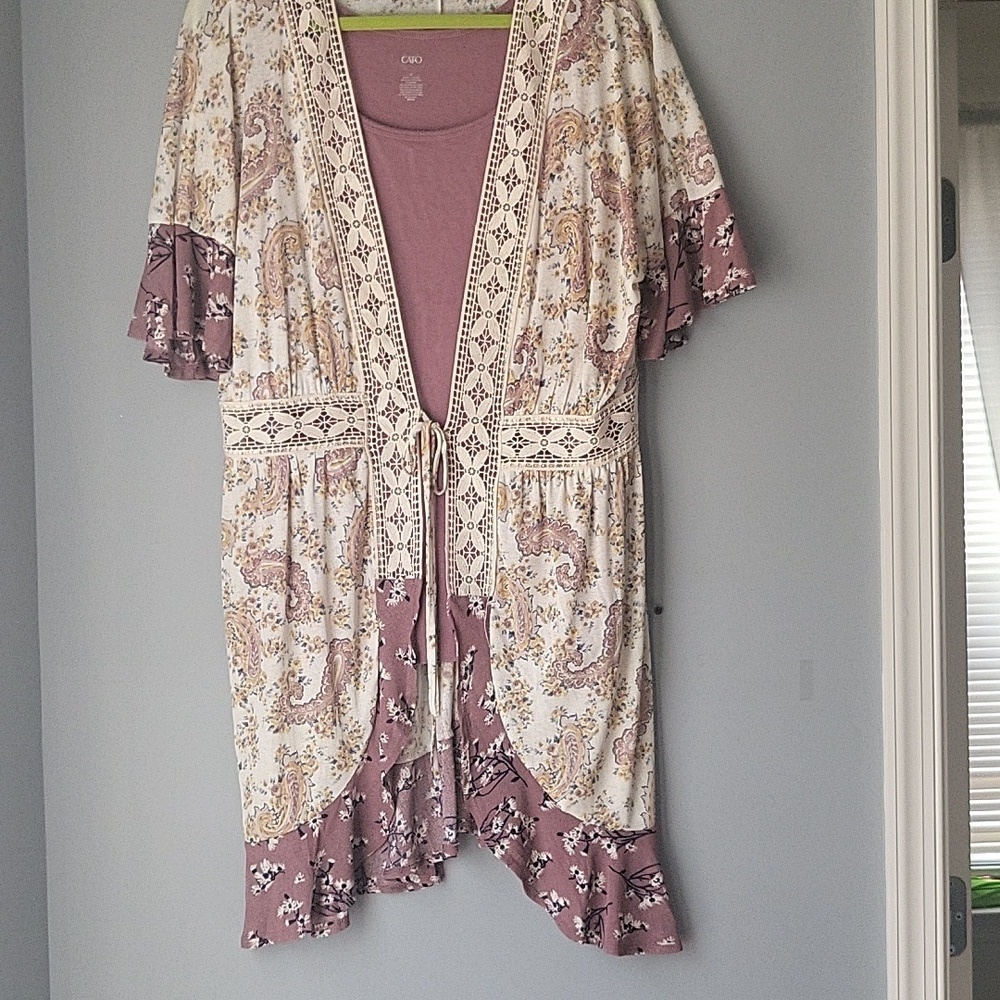 CATO floral print tie front duster with matching tank